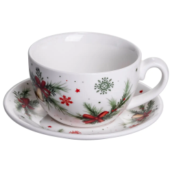 Чашка з блюдцем новорічна порцелянова з різдвяним принтом SG-32-5