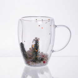 Чашка скляна з подвійними стінками і новорічним декором 350 мл 64486-40