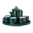 Чайний набір на 6 персон із заварювальним чайником та порцелянаовою підставкою Зелений HP-15-6 - фото №7