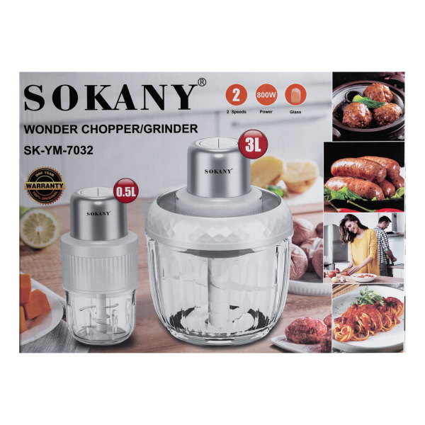 Чопер подрібнювач Sokany SKYM7032W 2в1 з чашами 0.5 і 1.5 л 800 Вт Білий - фото №10