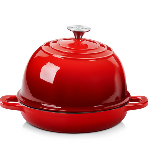 Чавунна кругла форма для випікання хліба з кришкою Ø26 (см) антипригарна форма для хліба в духовку Червона HP-1-22-RED - фото №2