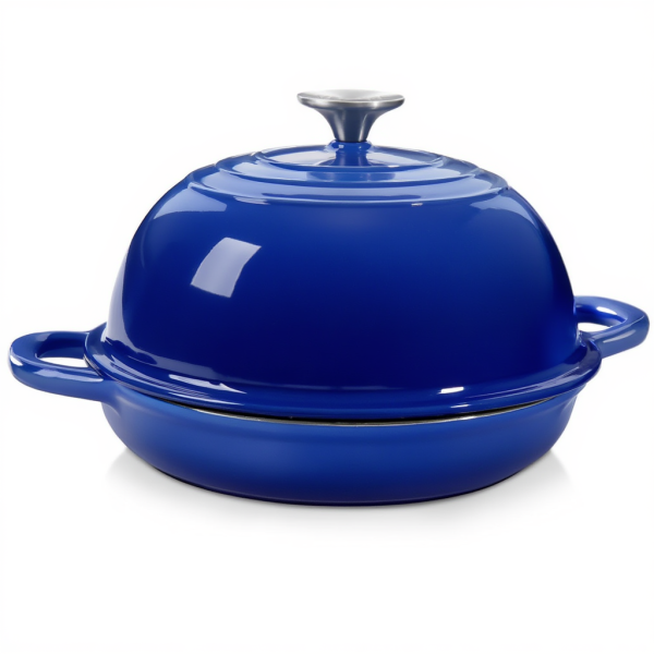 Чавунна кругла форма для випікання хліба з кришкою Ø26 (см) антипригарна форма для хліба в духовку Синя HP-1-21-BLUE - фото