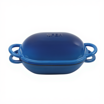 Чавунна овальна форма для випікання хліба з кришкою 25×17×15 (см) форма для хліба в духовку Синя HP-1-23-BLUE - фото