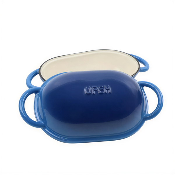 Чавунна овальна форма для випікання хліба з кришкою 25×17×15 (см) форма для хліба в духовку Синя HP-1-23-BLUE - фото №2