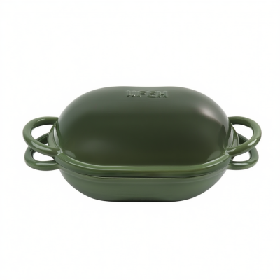 Чавунна овальна форма для випікання хліба з кришкою 25×17×15 (см) форма для хліба в духовку Зелена HP-1-23-GREEN - фото