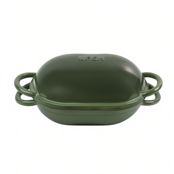 Чавунна овальна форма для випікання хліба з кришкою 25×17×15 (см) форма для хліба в духовку Зелена HP-1-23-GREEN - фото