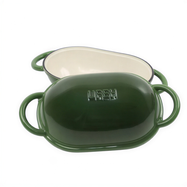 Чавунна овальна форма для випікання хліба з кришкою 25×17×15 (см) форма для хліба в духовку Зелена HP-1-23-GREEN - фото №2