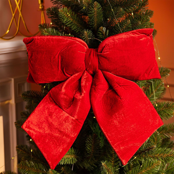 Оксамитовий бант для декору на ялинку 45×50 (см) Бордовий CR-2-2 - фото №4