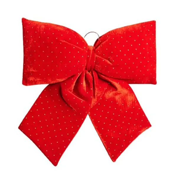 Оксамитовий бант для декору зі стразами на ялинку 55×70 (см) Червоний CR-2-5 - фото №3