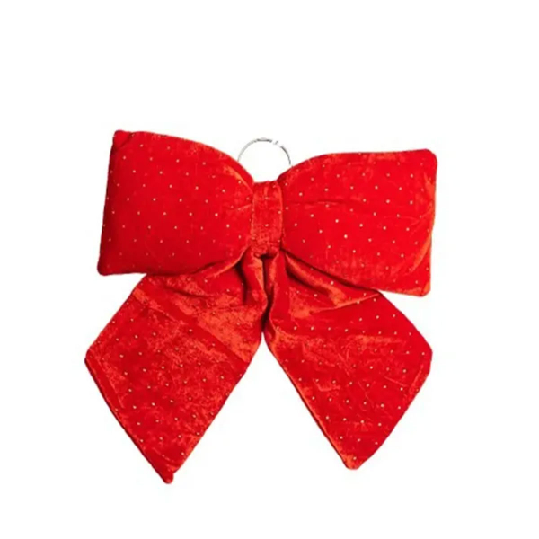 Оксамитовий бант для декору зі стразами на ялинку 45×50 (см) Червоний CR-2-6 - фото №3