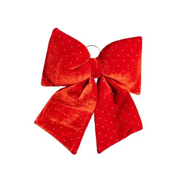 Оксамитовий бант для декору зі стразами на ялинку 35×45 (см) Червоний CR-2-7 - фото №3