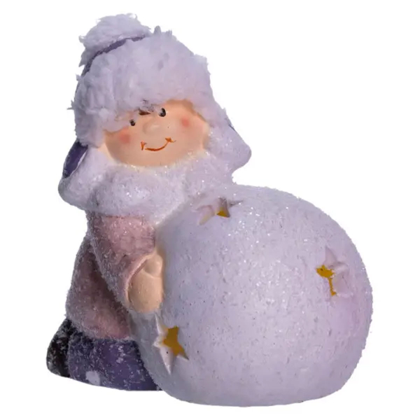Новорічна фігурка з підсвіткою Дівчинка зі сніговою кулею з фарфори 11×7×12 (см) новорічний декор для дому, квартири на подарунок CR-5-10 - фото №5