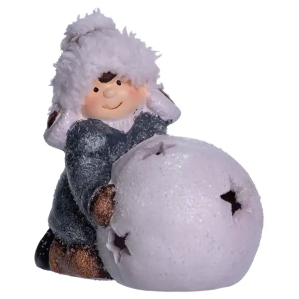 Новорічна фігурка з підсвіткою Дівчинка зі сніговою кулею з фарфори 11×7×12 (см) новорічний декор для дому на подарунок CR-5-12 - фото №7