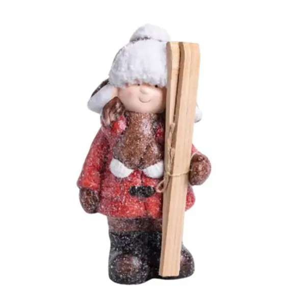 Новорічна декоративна фігурка з підсвіткою 12×11×23 см Новорічний декор Дівчинка з лижами із порцеляни CR-5-13 - фото №2
