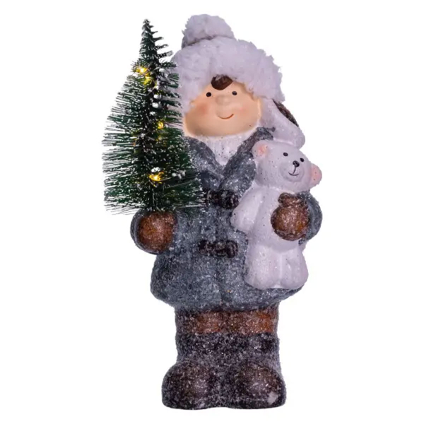 Новорічна фігурка з підсвічуванням Дівчинка з ялинкою з порцеляни 10×9×18 (см) CR-5-16 - фото №6