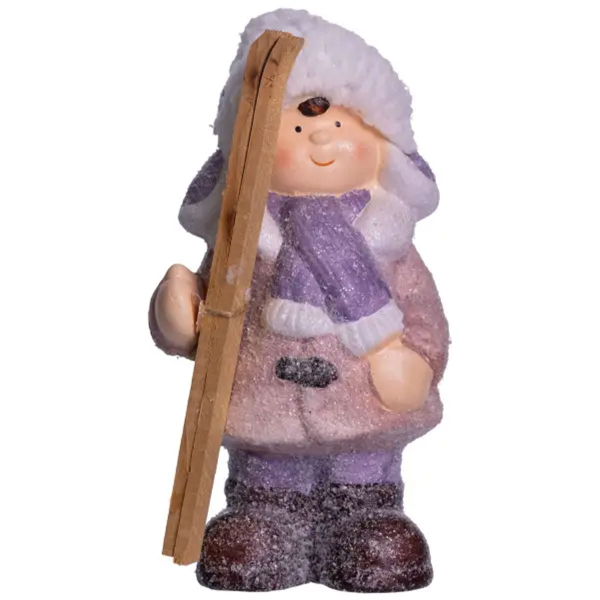Новорічна фігурка Дівчинка з лижами з фарфору 12×10×22 (см) новорічний декор для дому, квартири, офісу CR-5-2 - фото №5