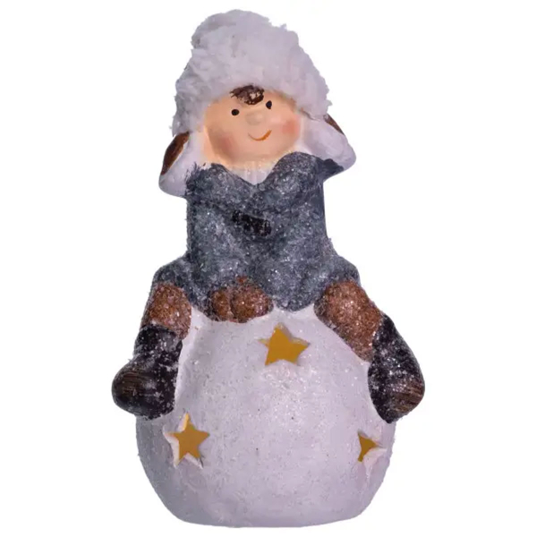 Новорічна декоративна фігурка з підсвіткою 10×8.5×16 см Новорічний декор Дитина на сніговій кулі з порцеляни CR-5-20 - фото №5