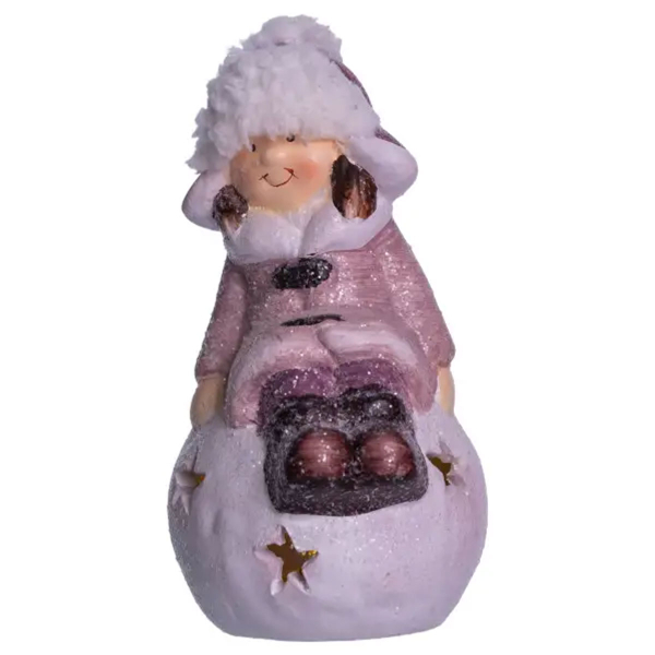 Новорічна фігурка з підсвіткою Дівчинка на сніговій кулі з фарфору 7×7×16 (см) новорічний декор для дому, квартири на подарунок CR-5-7 - фото №6