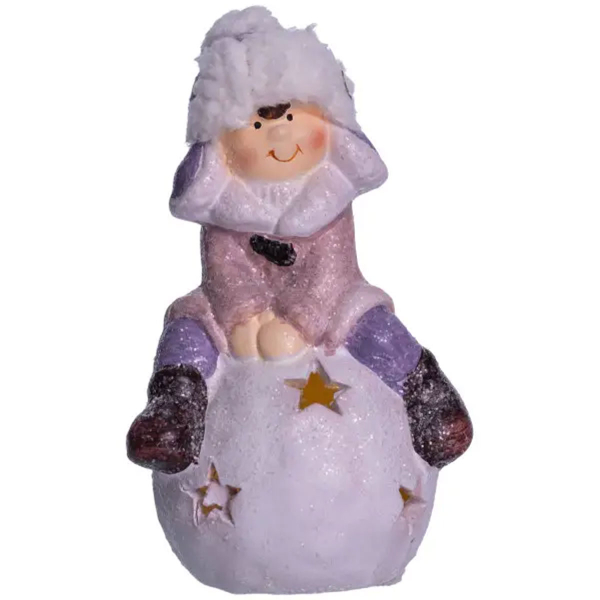 Новорічна фігурка з підсвіткою Дівчинка на сніговій кулі з фарфору 8×7×16 (см) новорічний декор для дому, квартири на подарунок CR-5-8 - фото №6