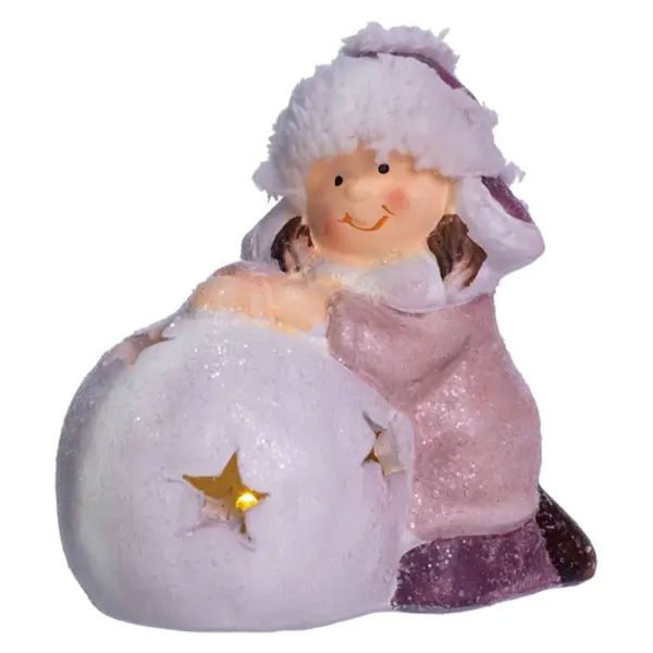 Новорічна фігурка з підсвіткою Дівчинка зі сніговою кулею з фарфори 11×7×12 (см) новорічний декор для дому, квартири на подарунок CR-5-9 - фото №5