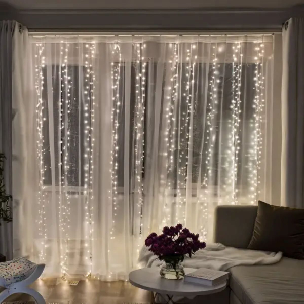 Новорічна гірлянда кімнатна штора роса Хвойна лапа 3х3 м 600 LED Біле світло D600LED3MW - фото №6