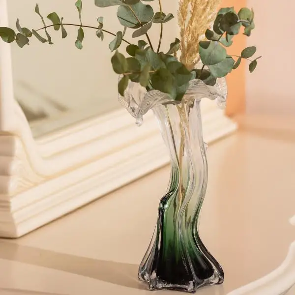 Декоративна скляна ваза для квітів 29 см фігурна Зелена HP-9-1 - фото №2