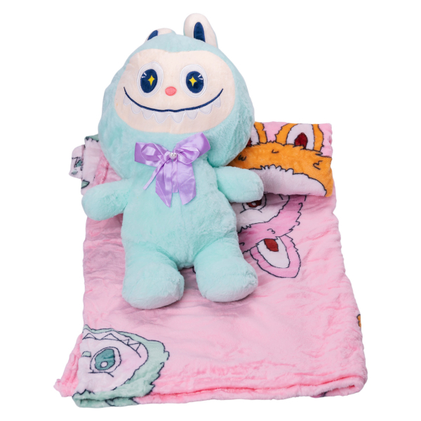 Дитяча м'яка іграшка Лабубу з пледом 54 см плюшева М'ятна ТМ COLORFUL HOME LAB3M - фото