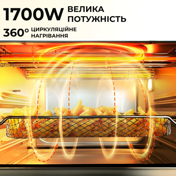 Духовка електрична Sokany з конвекцією на 50 л, 1700 Вт SK10011 - фото №6