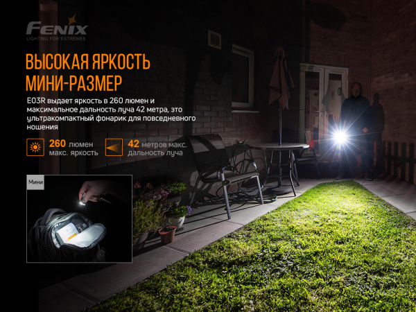 Ліхтар наключний Fenix E03R V2.0, сірий - фото №22
