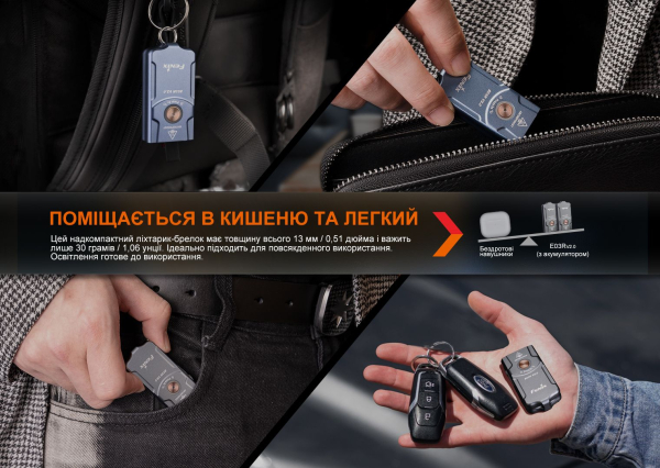 Ліхтар наключний Fenix E03R V2.0, синій - фото №7