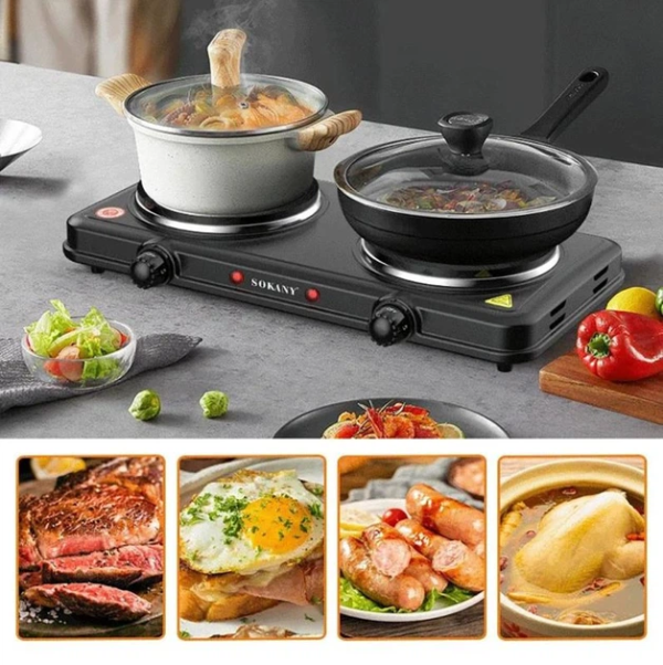 Електроплита двоконфоркова Sokany настільна плита 2000 Вт електрична плитка портативна для дому дачі SK-5107 - фото №2