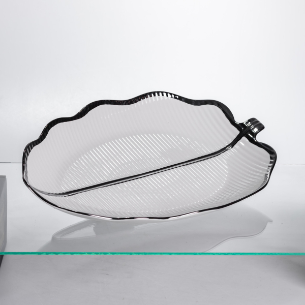 Порцелянова менажниця «Листок» з чорним обідком 2 секції 35,5 см ML6046 - фото №2