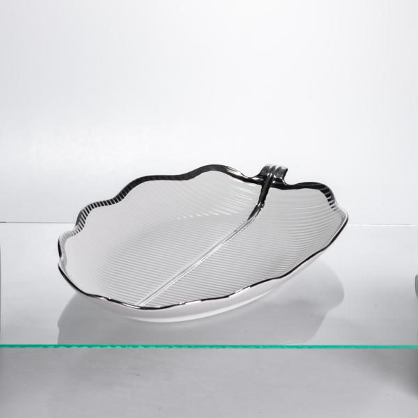 Порцелянова менажниця «Листок» з чорним обідком 2 секції 35,5 см ML6046 - фото №3