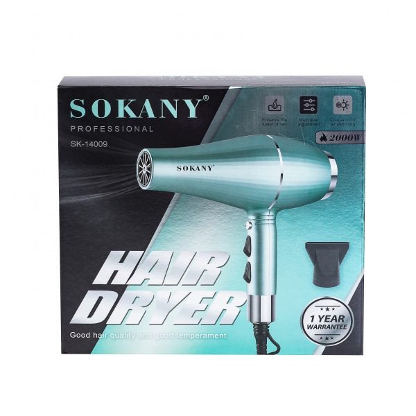 Фен для волосся Sokany SK-14009 з двома концентраторами зелений - фото №5