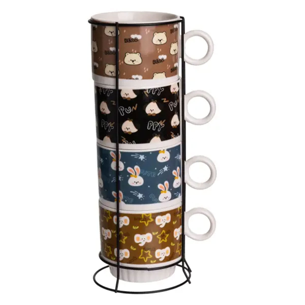 Набір порцелянових чашок для дітей на металевій підставці Toys 4 (шт) по 300 (мл) подарунковий набір чашок FM-15 - фото №5