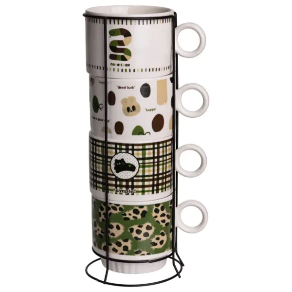 Набір чашок для чаю та кави на металевій підставці Lucky 4 (шт) по 300 (мл) подарунковий набір порцелянових чашок FM-16 - фото №5