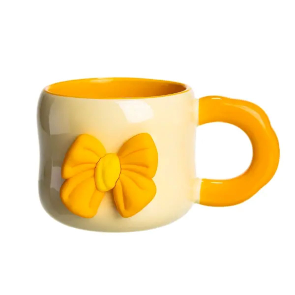 Кубок порцелянова з магнітом Бант 400 (мл) подарункова кружка прикольна чашка для дітей на подарунок Бежевий з жовтим FM-52A - фото №6