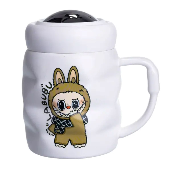 Чашка порцелянова з кришкою Labubu 400 (мл) Біла з коричневим FM-54B - фото №5