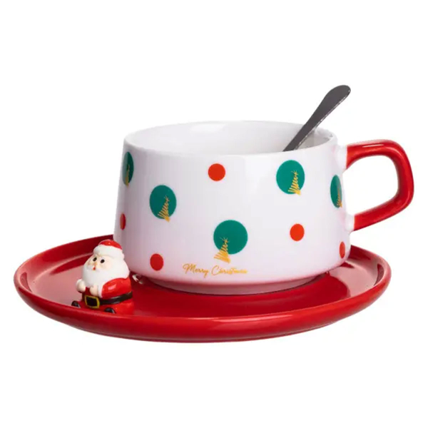 Новорічний різдвяний порцеляновий набір «Святковий ранок» 250 мл Yiwu FM-CS-10D - фото №4