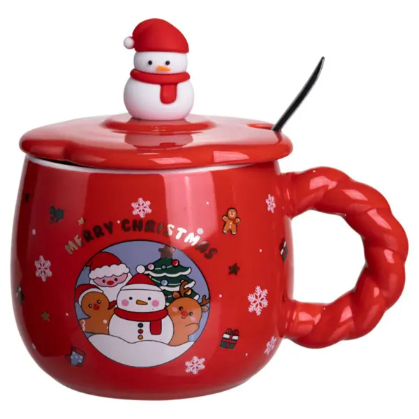 Новорічна порцелянова чашка «Зимова казка» з кришкою 400 мл Yiwu FM-CS-20C - фото №5
