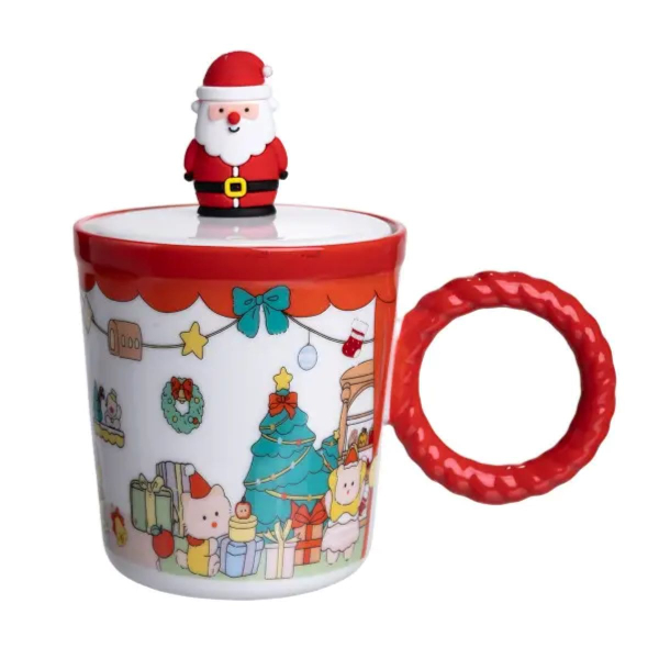 Чашка порцелянова з кришкою Санта 400 (мл) Червона Yiwu FM-CS-36A - фото №5