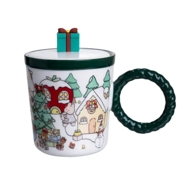 Чашка порцелянова з кришкою Подарунок 400 (мл) Зелений Yiwu FM-CS-36C - фото №5