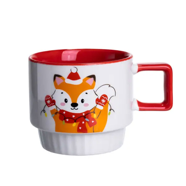 Новорічна порцелянова Новорічна лисиця 400 (мл) Біла з червоним Yiwu FM-CS-50L - фото №5