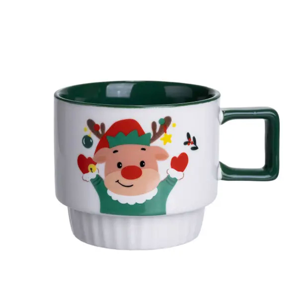 Новорічна порцелянова Новорічний олень 400 (мл) Біла з зеленим Yiwu FM-CS-50O - фото №5