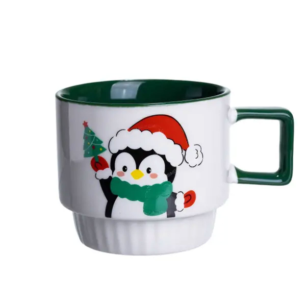Новорічна порцелянова Пінгвін 400 (мл) Біла з зеленим Yiwu FM-CS-50P - фото №4