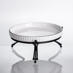 Фруктовниця порцелянова на металевій підставці Ø20 кругла ваза цукерка для фруктів Чорний LB-1570B