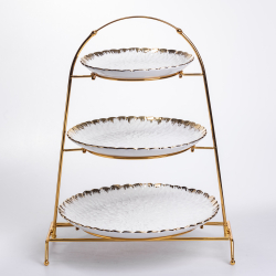 Фруктовниця на 3 яруси фуршетна стійка для закусок 29×25×20 (см) цукерка Білий із золотом YZH-009