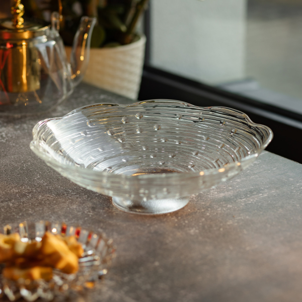 Фруктовниця скляна Ø23 ваза для фруктів Листя лотоса HP-YH-12 - фото №6