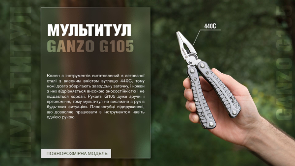 Мультитул Multi Tool Ganzo G105, Сріблястий - фото №54