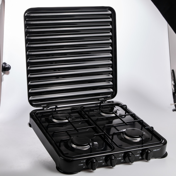 Газова плита настільна Sokany чорна 4 конфорки міні переносна для дачі кемпінгу, портативна газплита туристична SK-6004-Black - фото №9